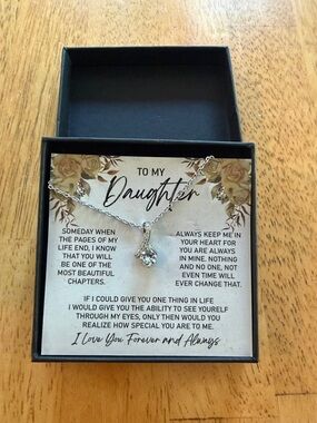 Daughter Silver Teardrop Necklace - Clear Crystal diamond  Pendant